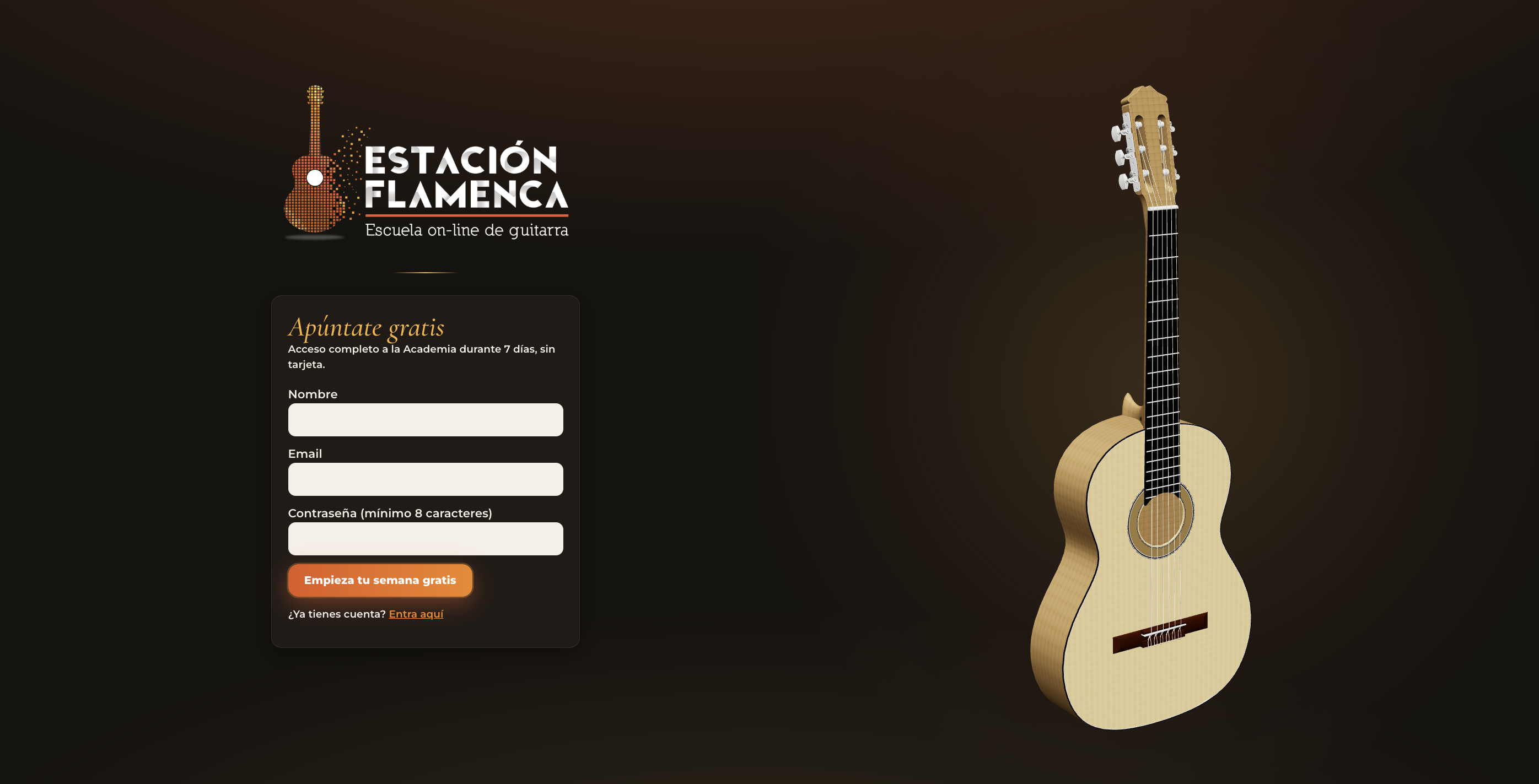 Pantalla real de inscripción — Apúntate gratis 7 días